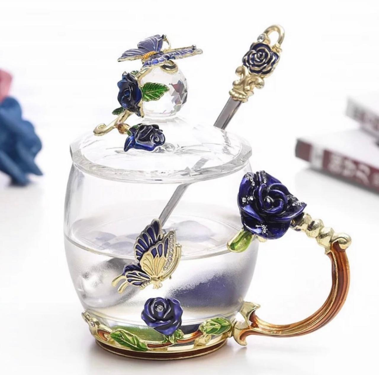 Enamel Butterfly and Rose Tea Spoon Set