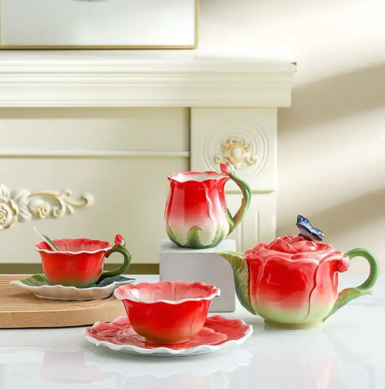 Enamel Rose Teapot