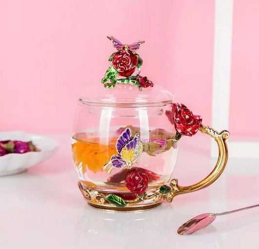 Enamel Butterfly and Rose Tea Spoon Set