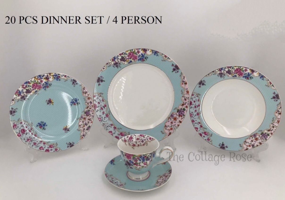 Floral Teal Dinner Set